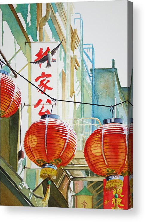 Chinatown Acrylic Print featuring the painting Good News in Chinatown by Greg and Linda Halom