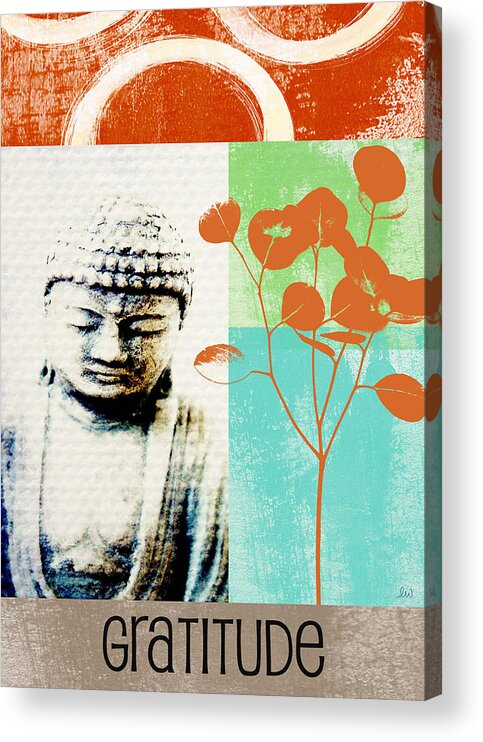 Gratitude Greeting Card Acrylic Print featuring the painting Gratitude Card- Zen Buddha by Linda Woods