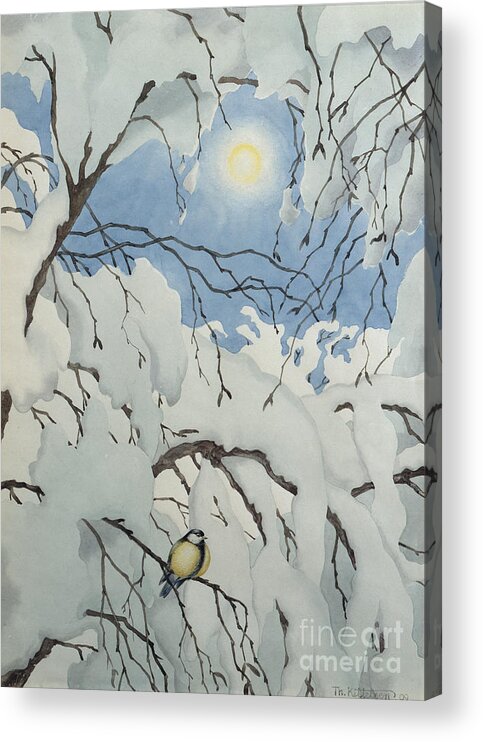 Theodor Kittelsen Acrylic Print featuring the painting Great tit by Theodor Kittelsen