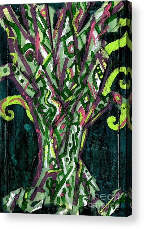 Tree Acrylic Print featuring the painting Green Tree With Pink Watercolor by Genevieve Esson