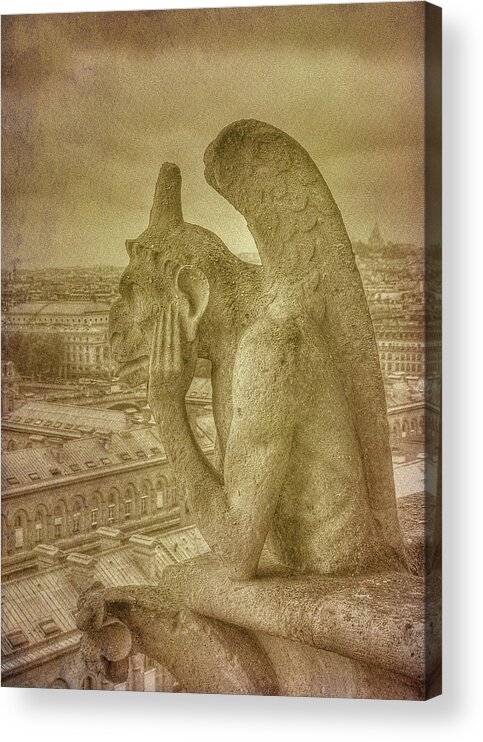 Paris Notre Dame Gargoyle Grotesque Acrylic Print featuring the photograph Grotesque from Notre Dame by Michael Kirk