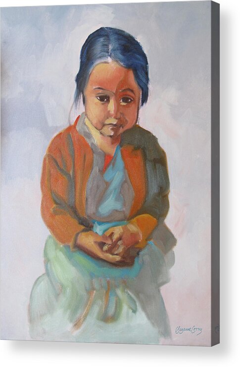 Children Acrylic Print featuring the painting Guatemalan Girl with Folded Hands by Suzanne Giuriati Cerny