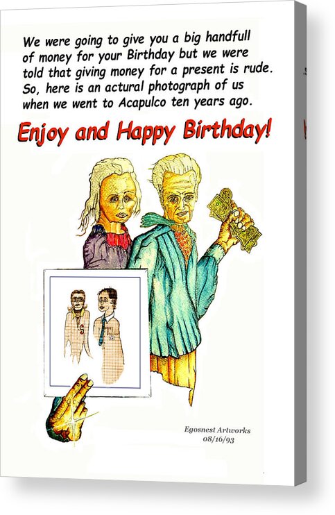 Birthday Acrylic Print featuring the painting Happy Birthday Office Memo Employee by Michael Shone SR