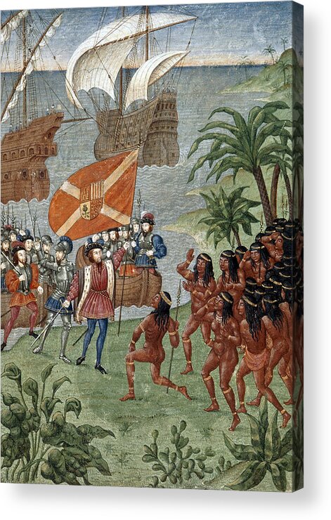 Exploration Acrylic Print featuring the photograph Hernando Cortez Entering Mexico, 1519 by British Library