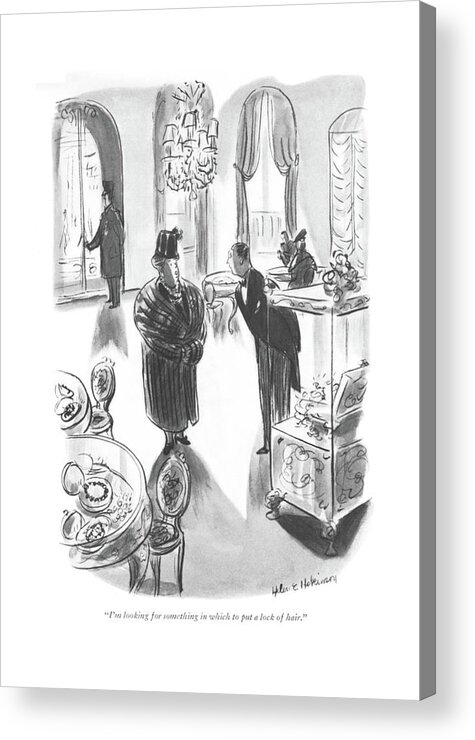 110315 Hho Helen E. Hokinson Woman In A Store That Sells Nothing But Cases Acrylic Print featuring the drawing I'm Looking For Something In Which To Put A Lock by Helen E. Hokinson