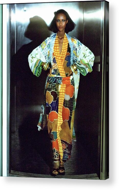 Fashion Acrylic Print featuring the photograph Iman Wearing Kimonos by Arthur Elgort