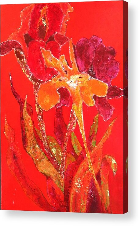 Orange Acrylic Print featuring the painting Irises Vermillon by Elizabeth Bogard