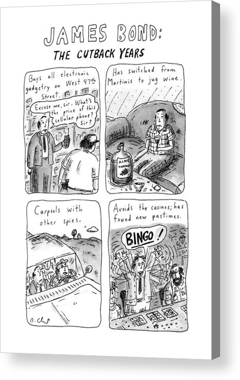 Money Acrylic Print featuring the drawing James Bond: The Cutback Years by Roz Chast
