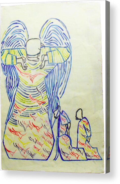 Jesus Acrylic Print featuring the painting Jesus Guardian Angel by Gloria Ssali
