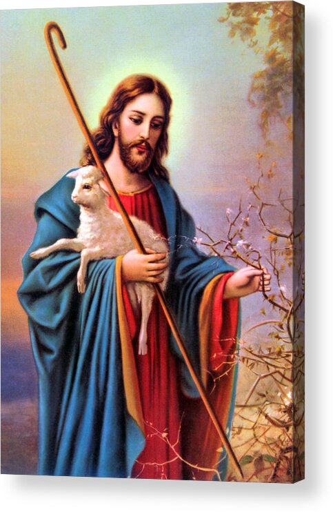 Jesus Acrylic Print featuring the painting Jesus Shepherd by Munir Alawi