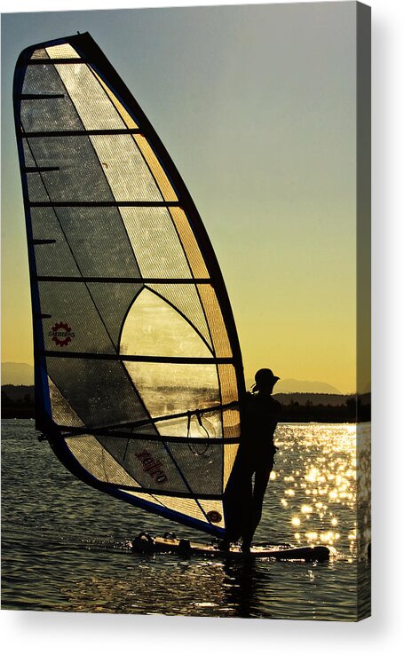 Kiteboard Acrylic Print featuring the photograph Kiteboarder Sunset by Sonya Lang