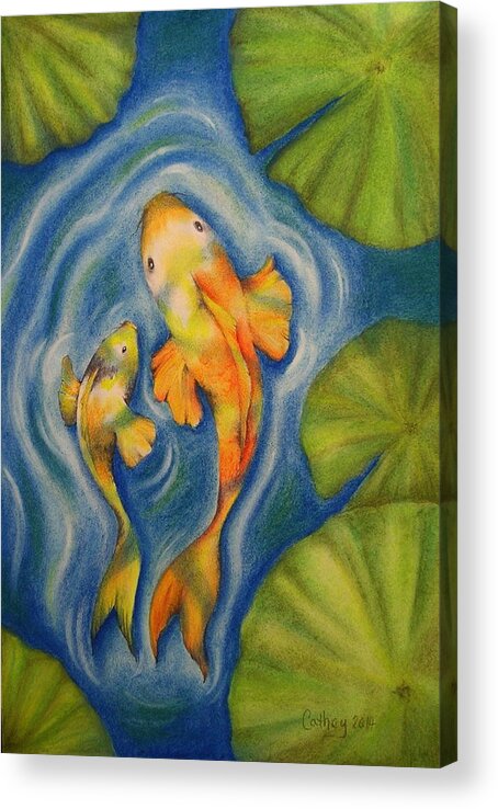 Fish Acrylic Print featuring the drawing Koi by Catherine Howley