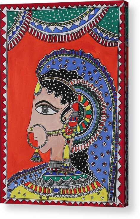 Shakhenabat Acrylic Print featuring the painting Lady in ornaments by Shakhenabat Kasana