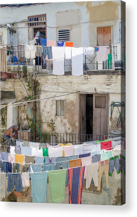 Havana Acrylic Print featuring the photograph Laundry in Havana Cuba by Rob Huntley