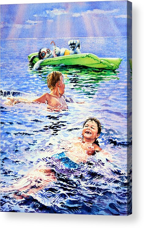 Boys Swimming Painting Acrylic Print featuring the painting Lazy Hazy Crazy Days by Hanne Lore Koehler