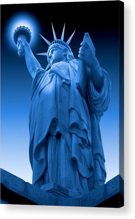 Landmarks Acrylic Print featuring the photograph Liberty Shines On in Blue by Mike McGlothlen