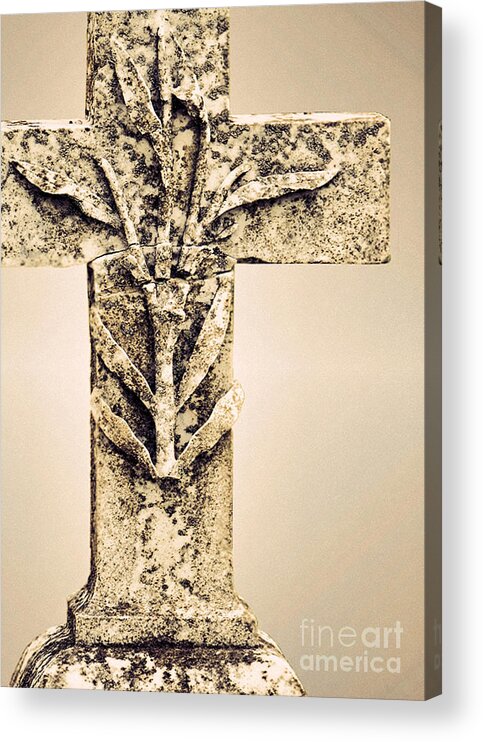 Serenity Acrylic Print featuring the photograph Lichen Cross Bronze by Josephine Cohn