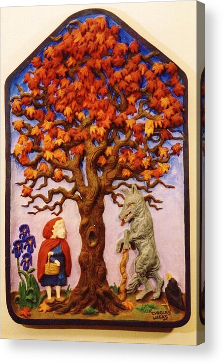 Ceramic Sculpture Acrylic Print featuring the ceramic art Little Red Riding Hood by Charles Lucas