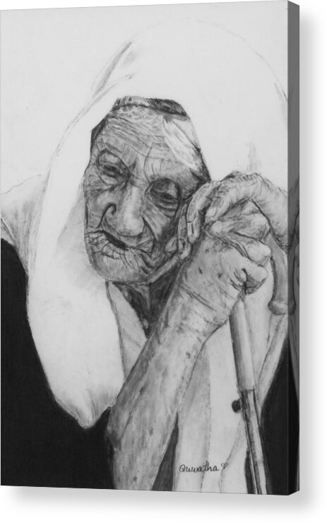 Old Woman Acrylic Print featuring the drawing Loneliness by Quwatha Valentine