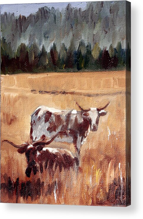 Cattle Acrylic Print featuring the painting Longhorns by Sarah Lynch