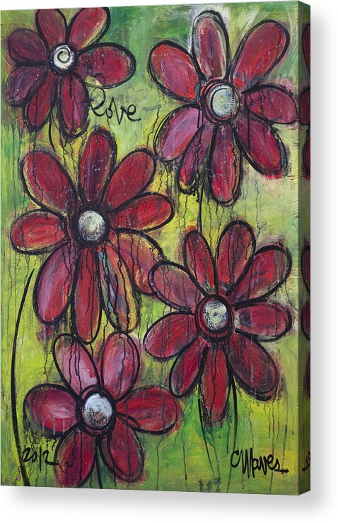 Daisies Acrylic Print featuring the painting Love For Five Daisies by Laurie Maves ART