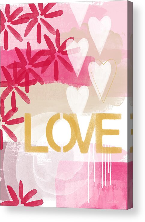 #faaAdWordsBest Acrylic Print featuring the painting Love in Pink and Gold by Linda Woods