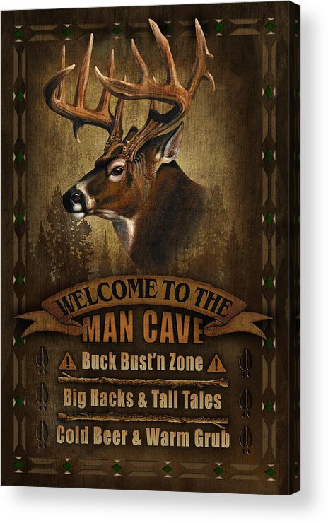 Joe Low Acrylic Print featuring the painting Man Cave Deer by JQ Licensing