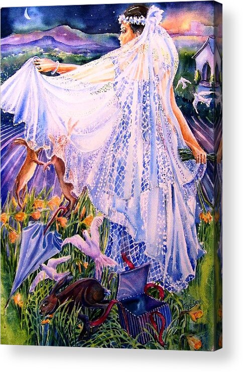 Bride Acrylic Print featuring the painting March Bride with Boxing Hares by Trudi Doyle