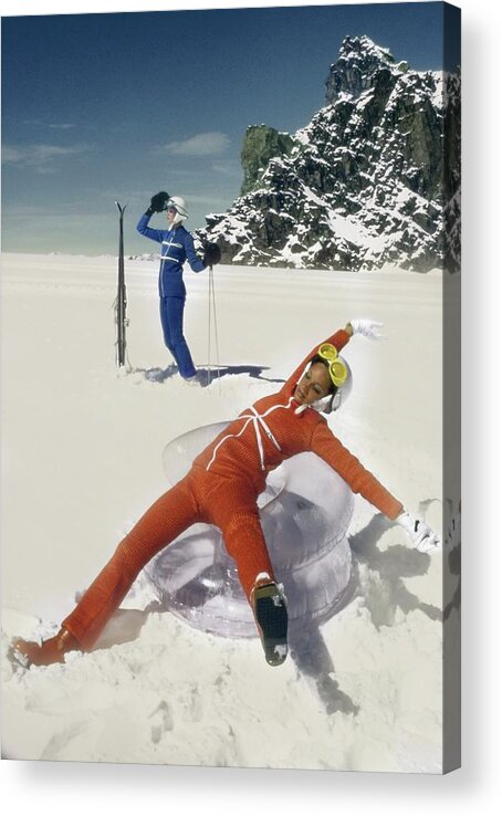 Fashion Acrylic Print featuring the photograph Marisa Berenson Wearing A Skiing Outfit by Arnaud de Rosnay