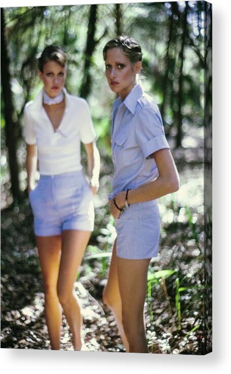 Fashion Acrylic Print featuring the photograph Models Wearing Shirts And Shorts by Arthur Elgort