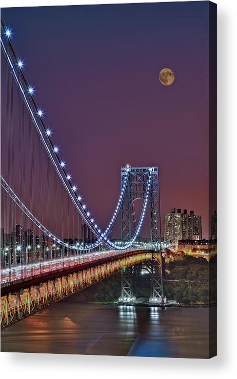 Full Moons Acrylic Print featuring the photograph Moon Rise over the George Washington Bridge by Susan Candelario