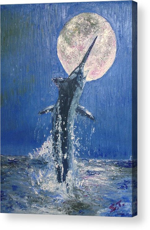 Marlin Acrylic Print featuring the painting Moonlight by Stan Tenney