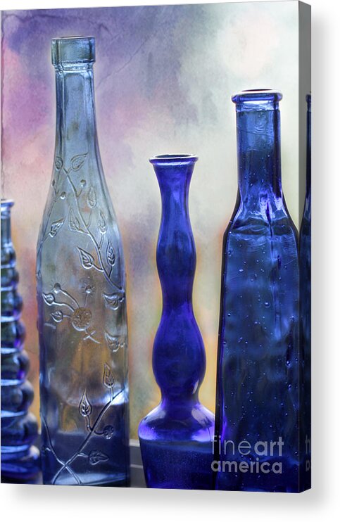 A Row Acrylic Print featuring the photograph More Cobalt Blue Bottles by Sabrina L Ryan