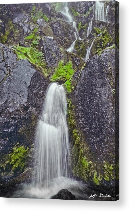 Cascade Range Acrylic Print featuring the photograph Mossy Waterfall by Jeff Goulden