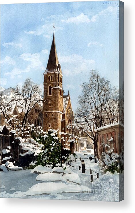 Church Acrylic Print featuring the painting Mountain Sanctuary by Barbara Jewell