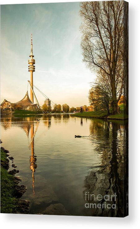 Architecture Acrylic Print featuring the photograph Munich - Olympiapark - Vintage by Hannes Cmarits