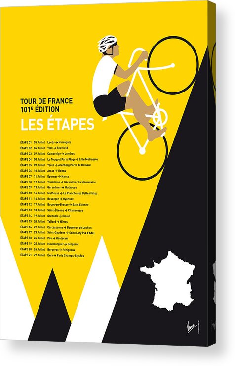 2014 Acrylic Print featuring the digital art My Tour De France Minimal Poster 2014-etapes by Chungkong Art