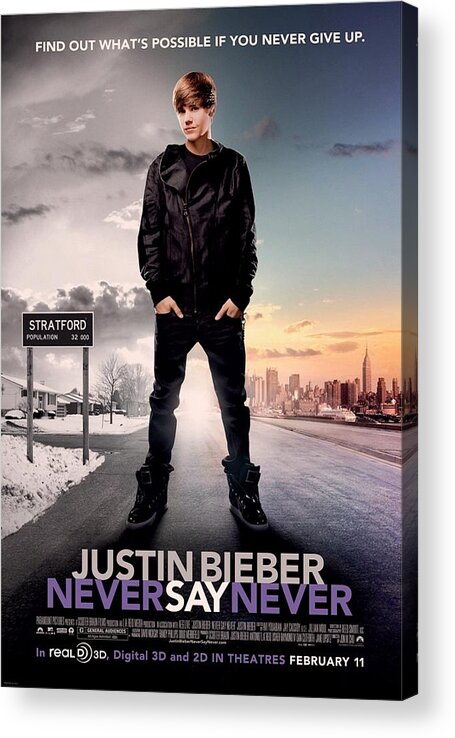 Justin Bieber Acrylic Print featuring the photograph Never Say Never 1 by Movie Poster Prints