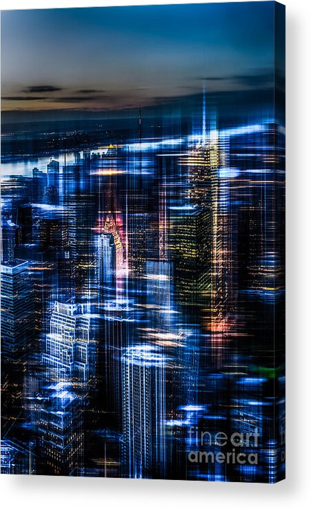 Nyc Acrylic Print featuring the photograph New York - the night awakes - blue I by Hannes Cmarits