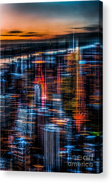Nyc Acrylic Print featuring the photograph New York- the night awakes - orange by Hannes Cmarits