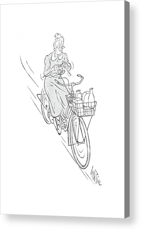 112109 Gpr George Price Old Lady Riding A Bicycle Acrylic Print featuring the drawing New Yorker August 22nd, 1942 by George Price