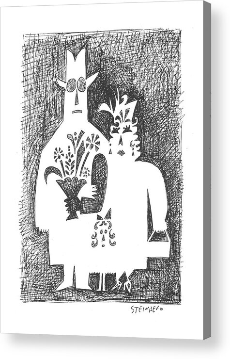 115485 Sst Saul Steinberg (man Acrylic Print featuring the drawing New Yorker February 22nd, 1958 by Saul Steinberg