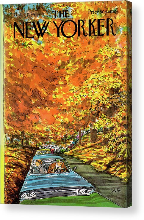 Autumn Acrylic Print featuring the painting New Yorker October 7th, 1974 by Charles Saxon