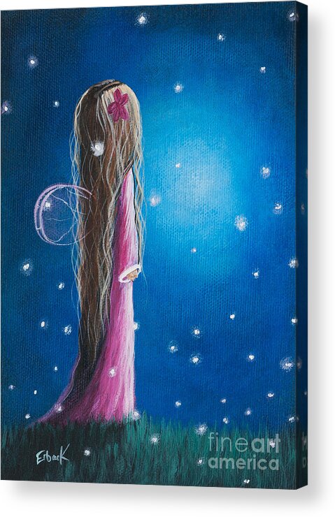 Fairy Art Acrylic Print featuring the painting Original Fairy Artwork - Night Of 50 Wishes by Moonlight Art Parlour