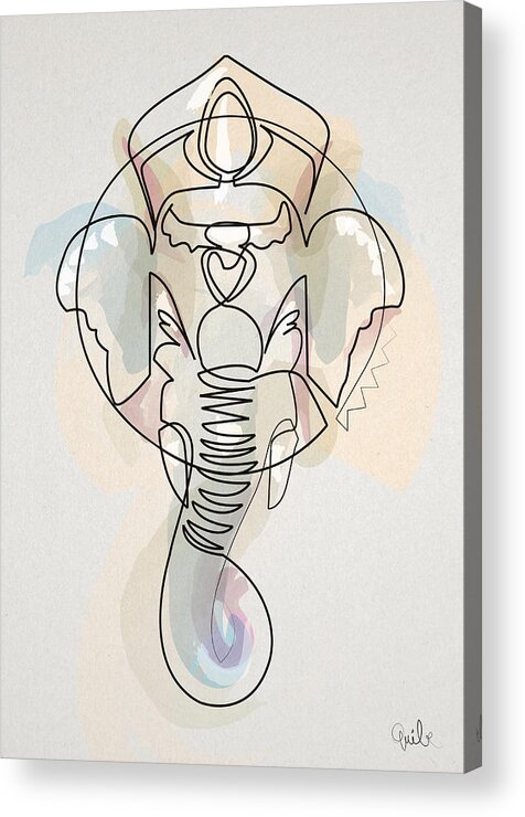 Ganesh Acrylic Print featuring the digital art One line Ganesh by Quibe Sarl