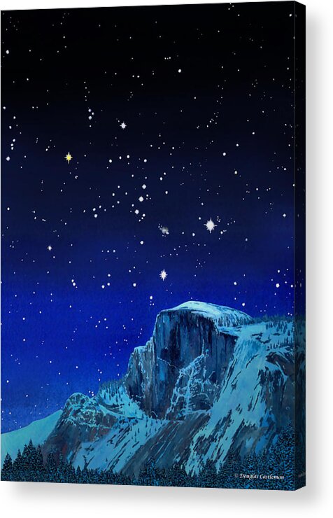 Watercolor Acrylic Print featuring the painting Orion Over Halfdome by Douglas Castleman