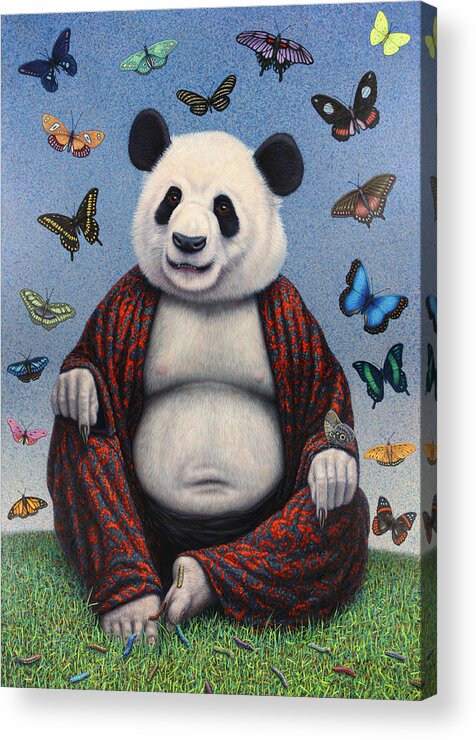 Panda Acrylic Print featuring the painting Panda Buddha by James W Johnson