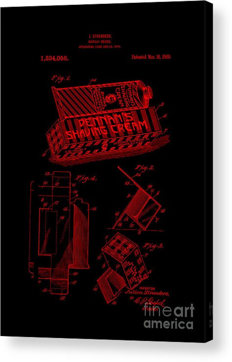 Patent Acrylic Print featuring the photograph Patent Art 1920 Shaving Cream Display Red by Lesa Fine