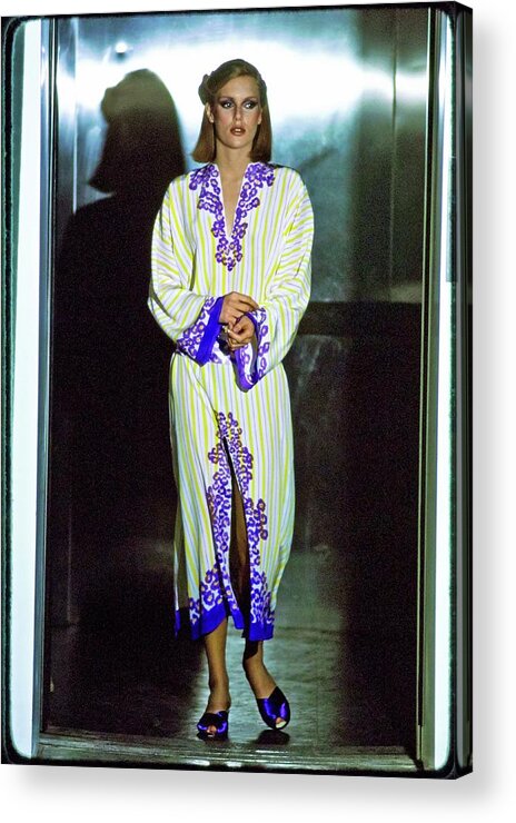 #condenastvoguephotograph Acrylic Print featuring the photograph Patti Hansen Wearing A Silk Caftan by Arthur Elgort