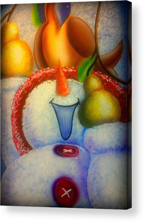 Snowman Acrylic Print featuring the painting Pear of a Partridge by Darren Robinson